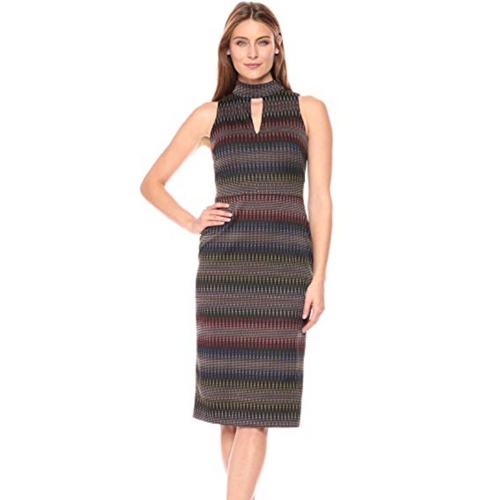 Maggie London jacquard choker midi pencil dress 10